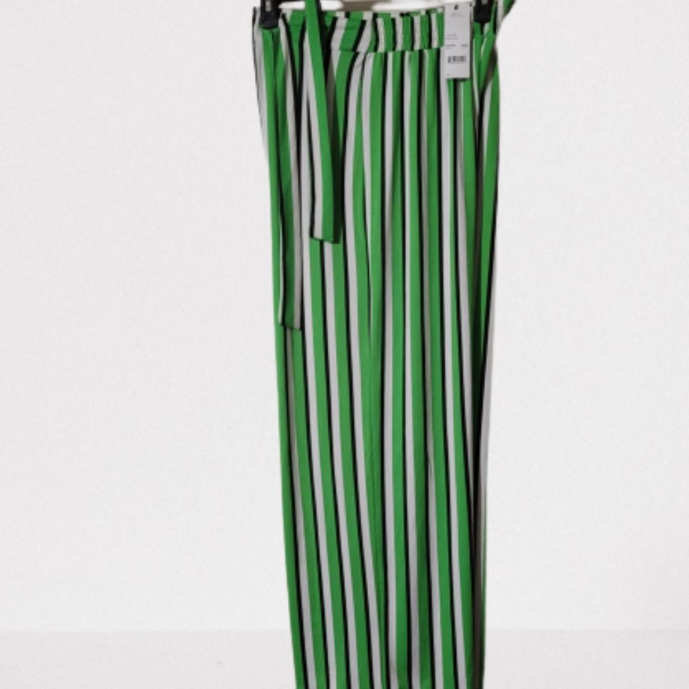 NEW YORK COLLECTION GREEN/BLACK/ WHITE STRIPED PALAZZO PANTS